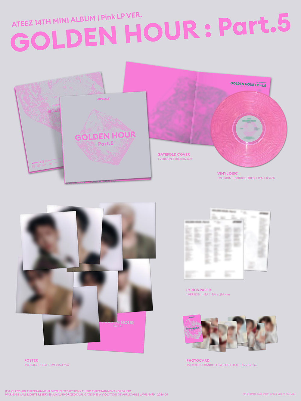 [PRE-ORDER] ATEEZ - 14th Mini Album 'Golden Hour: Part.5' (PINK LP Ver)