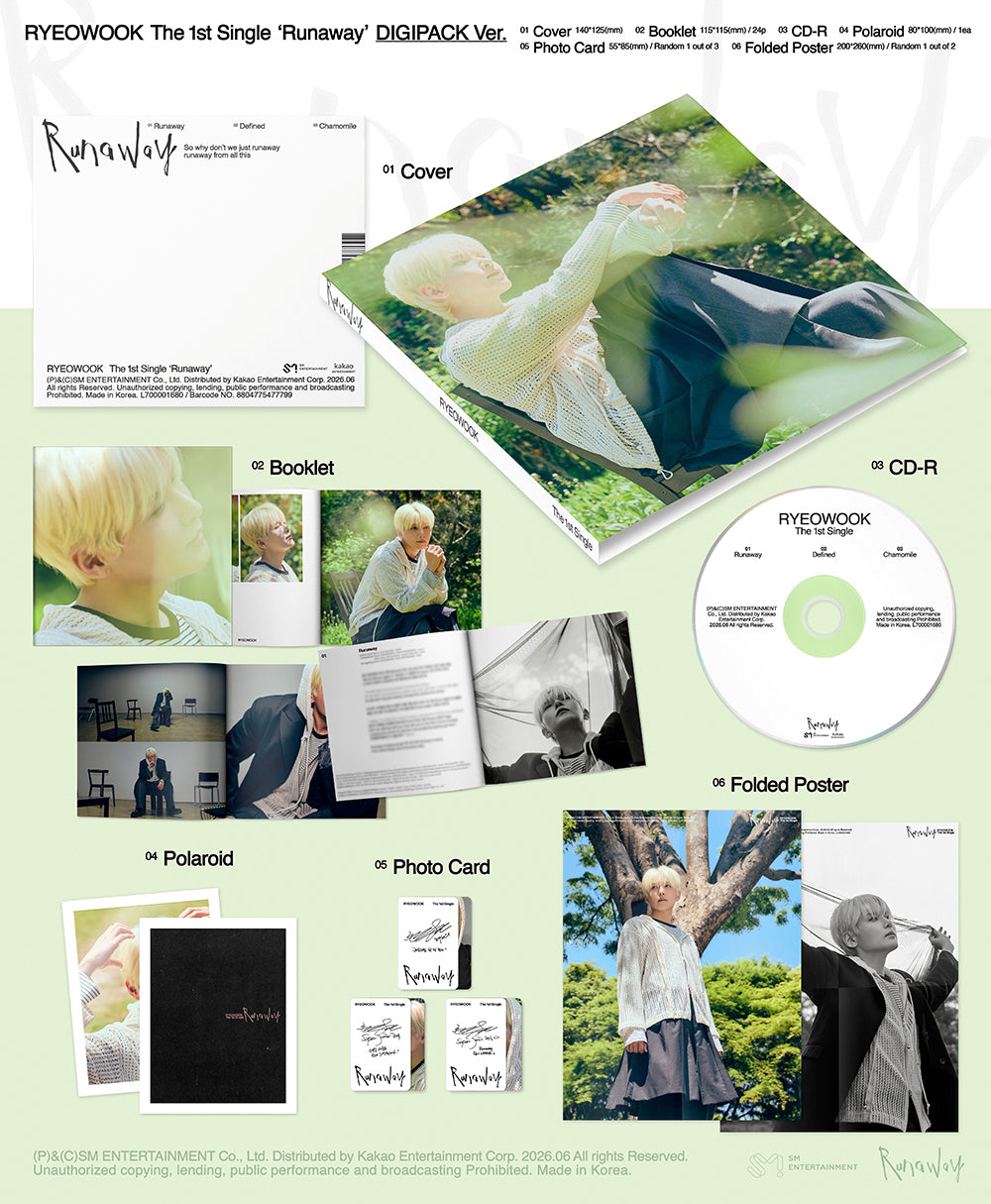 [PRE-ORDER] RYEOWOOK (Super Junior) - 1st Single Album 'Runaway' (Digipack)